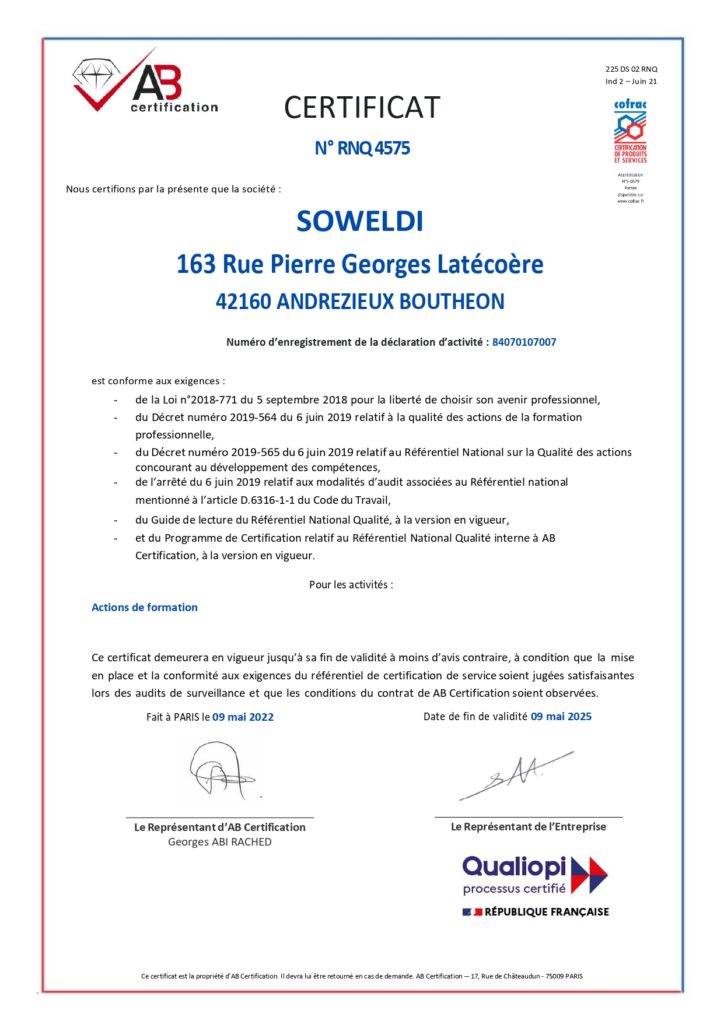 Certificat Qualiopi RNQ 4575 225 DS 02 page 0001 Soweldi
